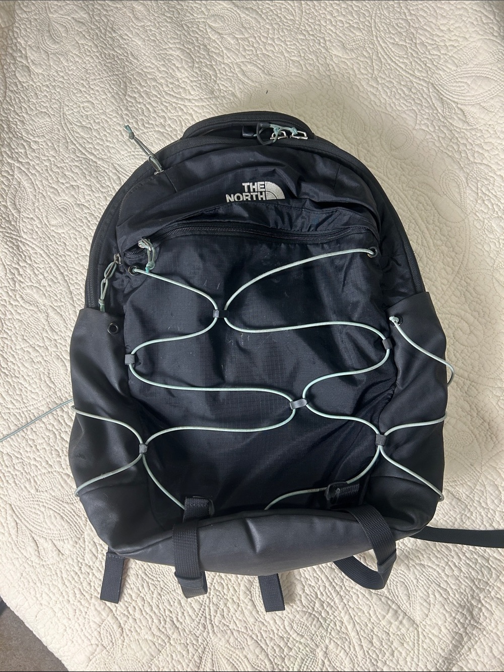 The North Face Black Backpack with Light Gray Bungee